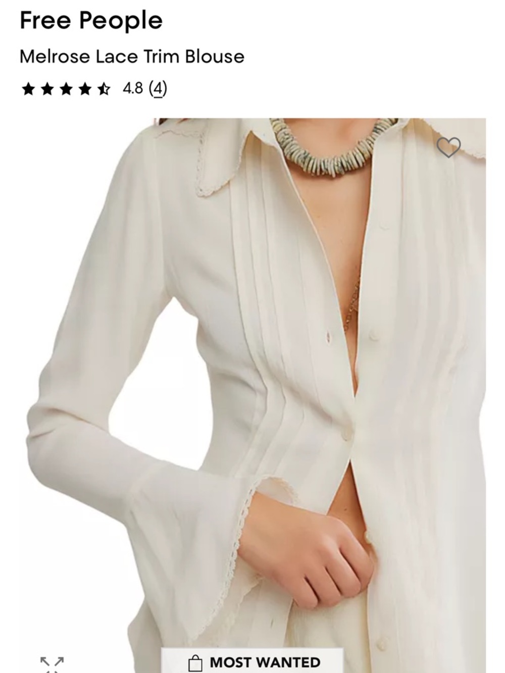 NWOT Free People Cream Melrose Lace Trime Blouse